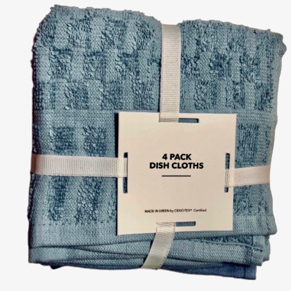 $6🎈NEW 4 PACK DISH CLOTHS 12” x 12” Blue 100% Cotton